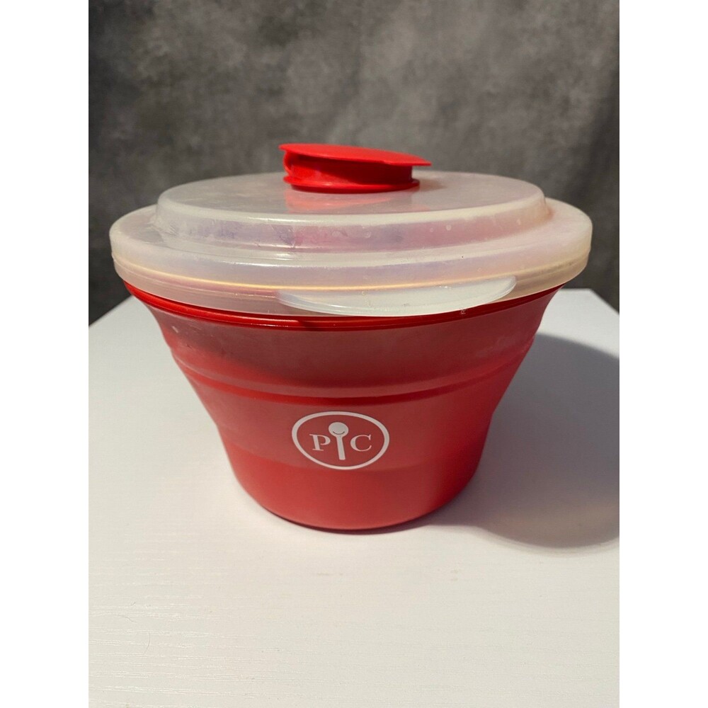 Pampered Chef Red Silicone Microwave Popcorn Maker Bowl #1457